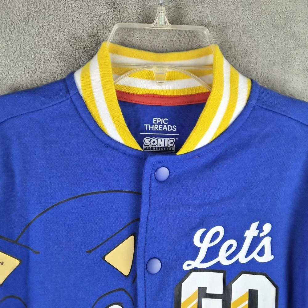 Sonic The Hedgehog Varsity Jacket Kids 10 12 Years Blue Lets Go Snap Front NEW